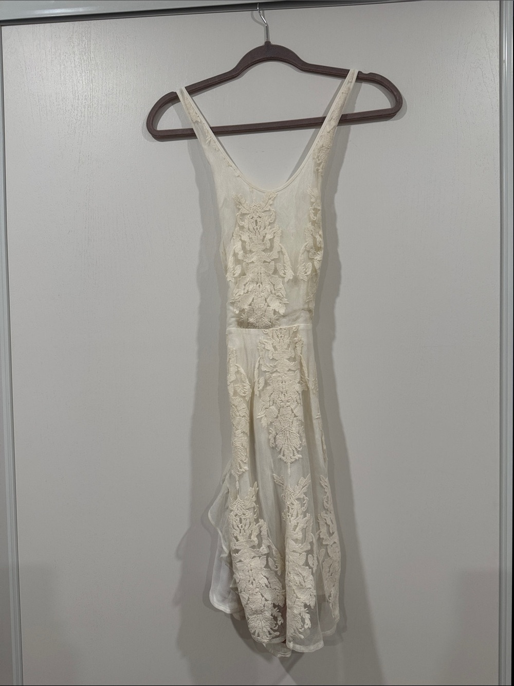 Madison Marcus Cream Lace Appliqué Slip Dress